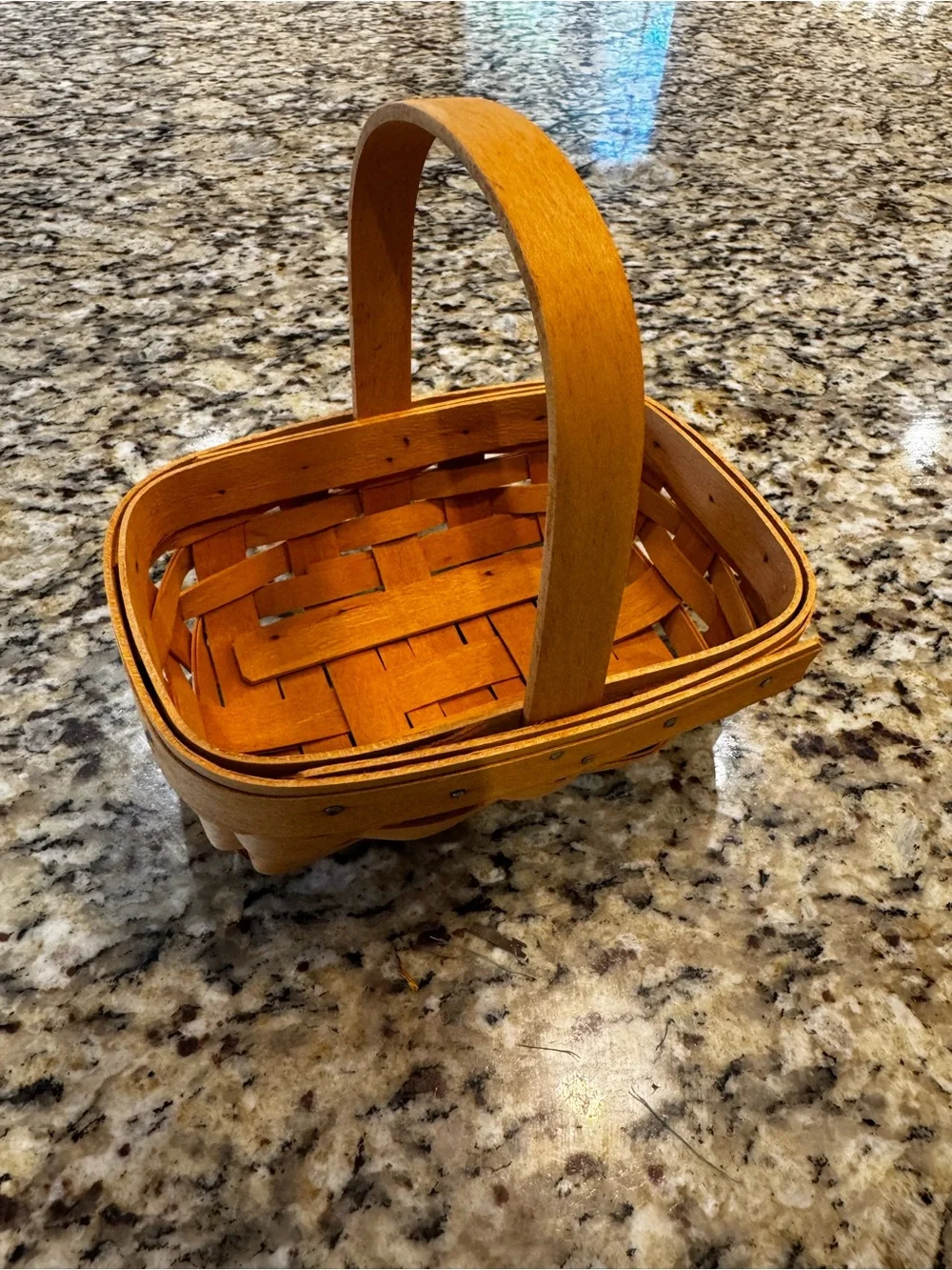 Longaberger Woven Wooden Basket in Warm Honey Brown, like new, never used.
